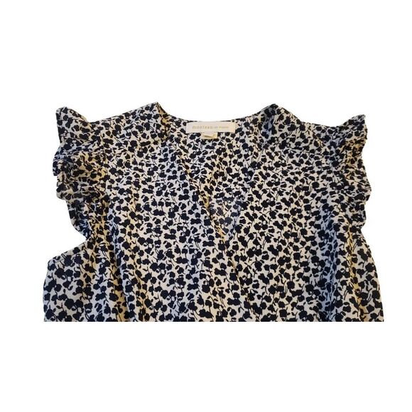 Monteau Los Angeles Blue White Floral Faux Wrap V-Neck Top Short Sleeve Size M - Picture 7 of 14